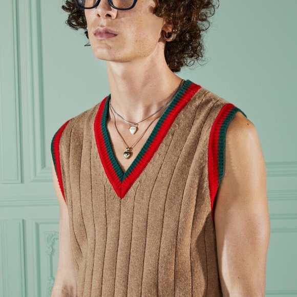size M Gucci Camel Brown Cashmere Cable Knit Vest Web - Picture 3 of 13